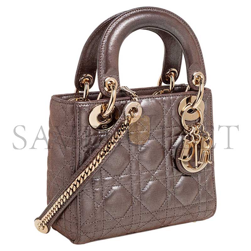 DIOR METALLIC BRONZE CANNAGE LEATHER MINI CHAIN LADY (17*15*7cm) 